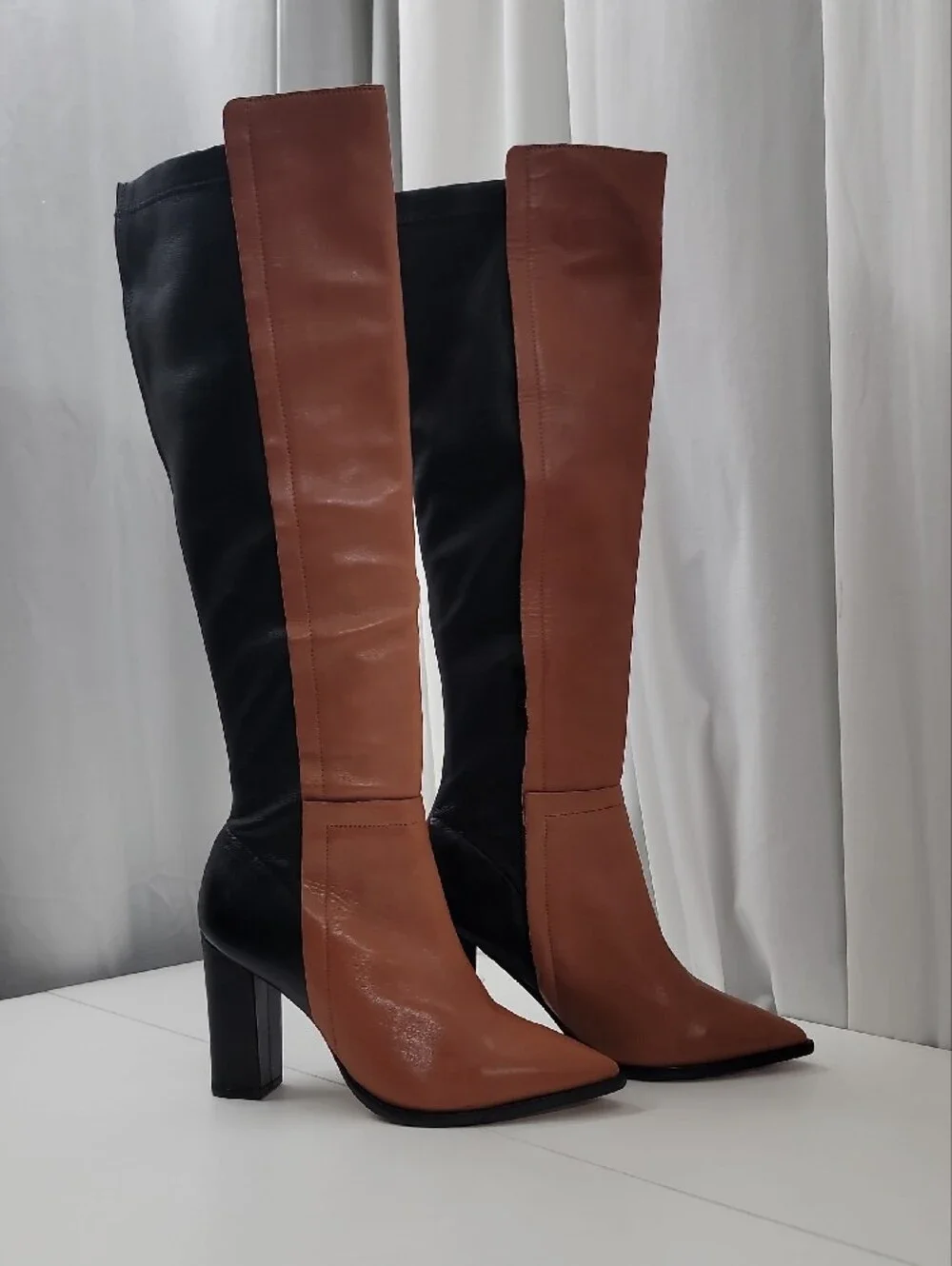 Loeffler Randall Minetta Knee-High Two-Tone Color Block Leather Boots Size 7.5B